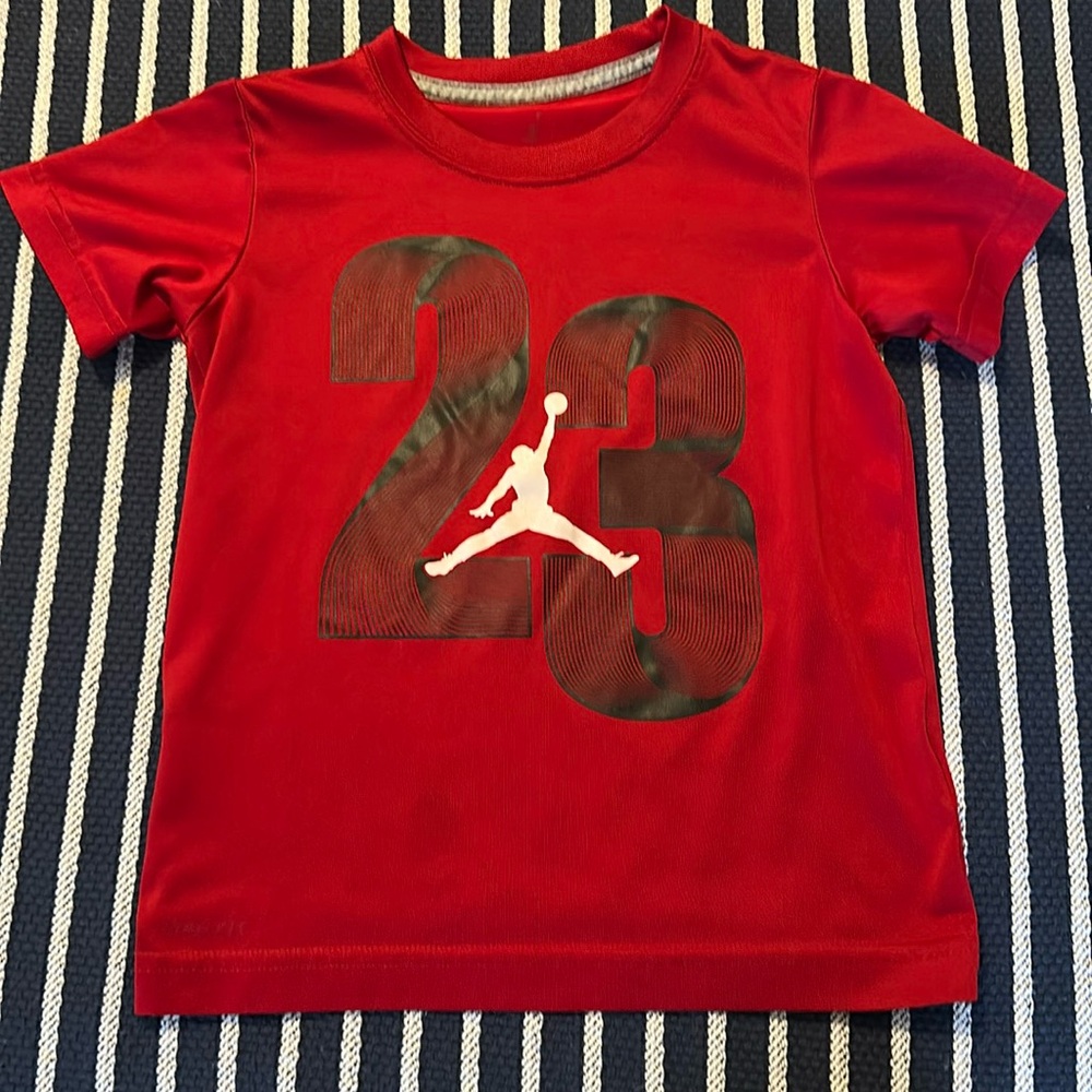 Jordan boys 4T Red Dri Fit athletic short sleeve shirt.